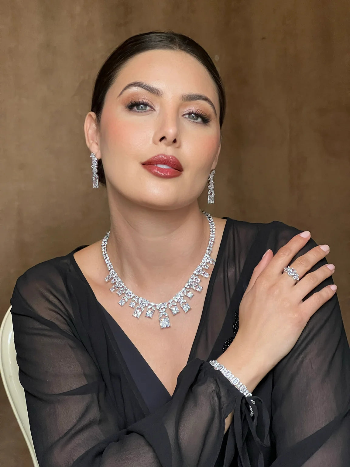 Marianna Cut Square Palladium Plated CZ Set
