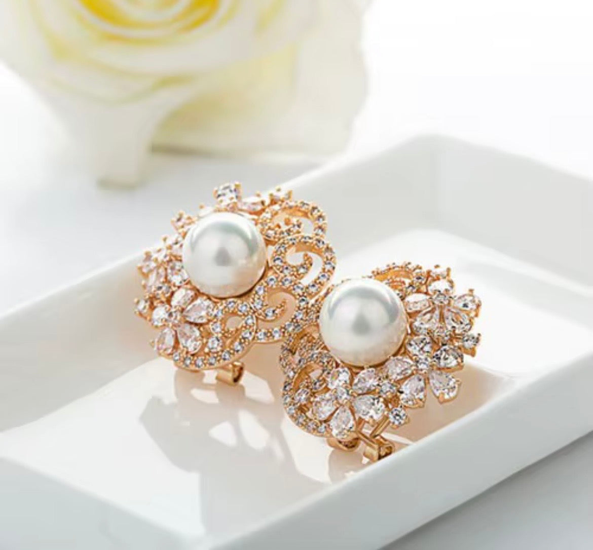 Lucy Gold Pearl & CZ Earrings