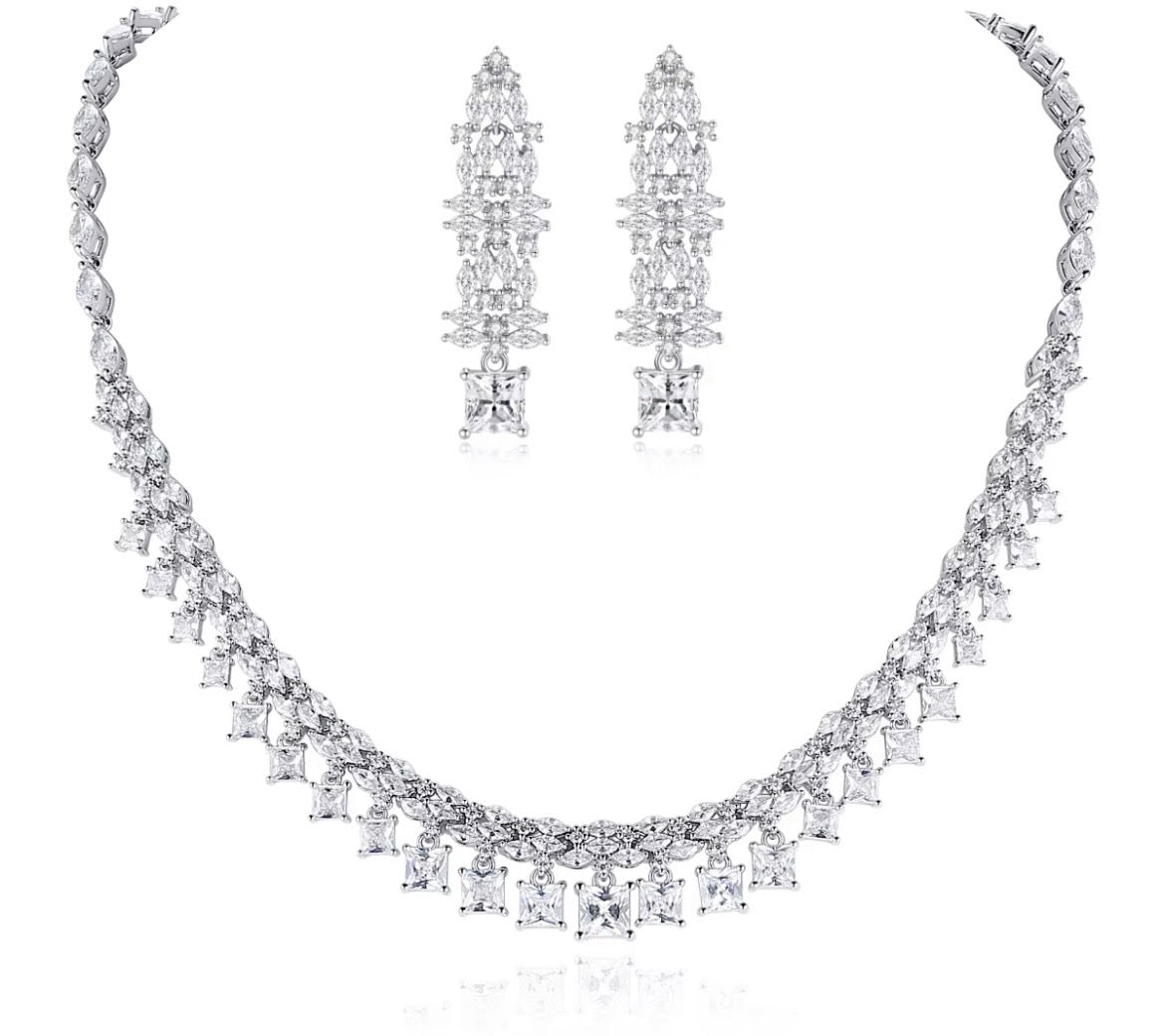 Marianna Cut Square Palladium Plated CZ Set
