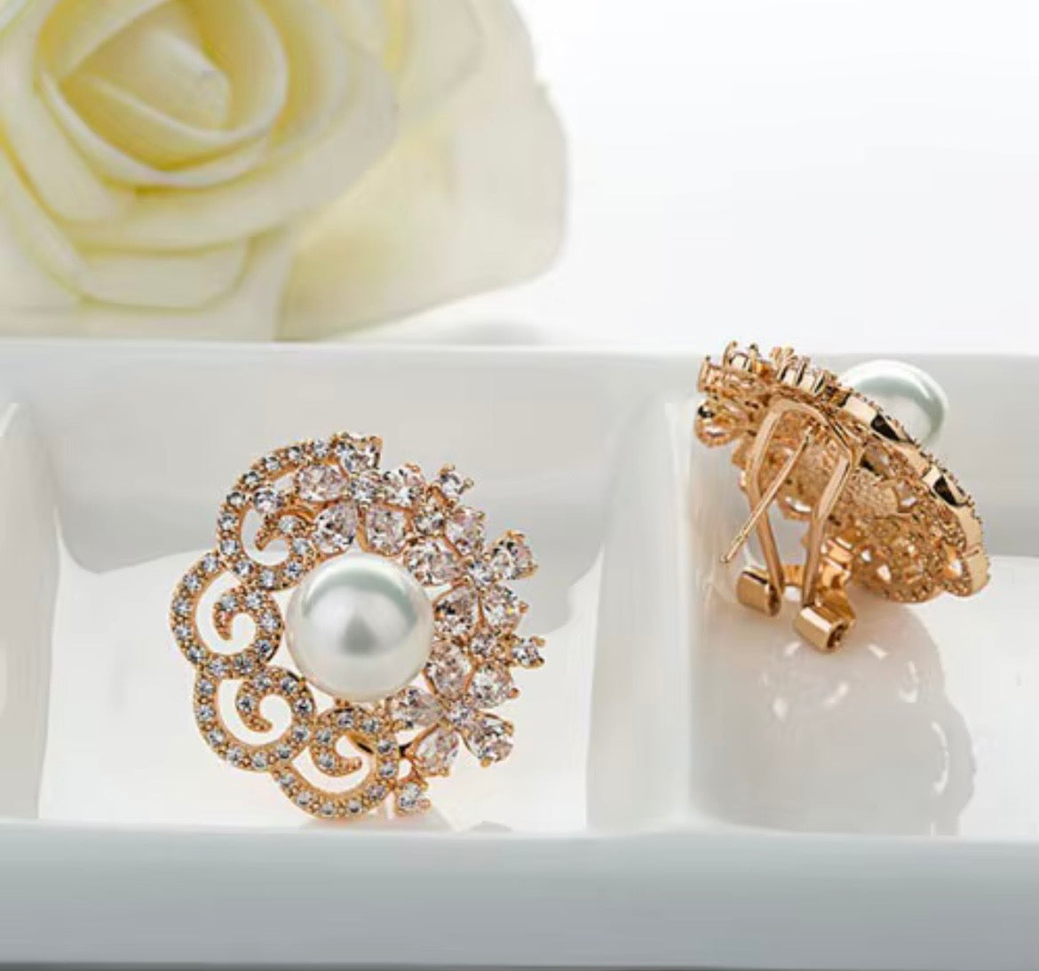 Lucy Gold Pearl & CZ Earrings