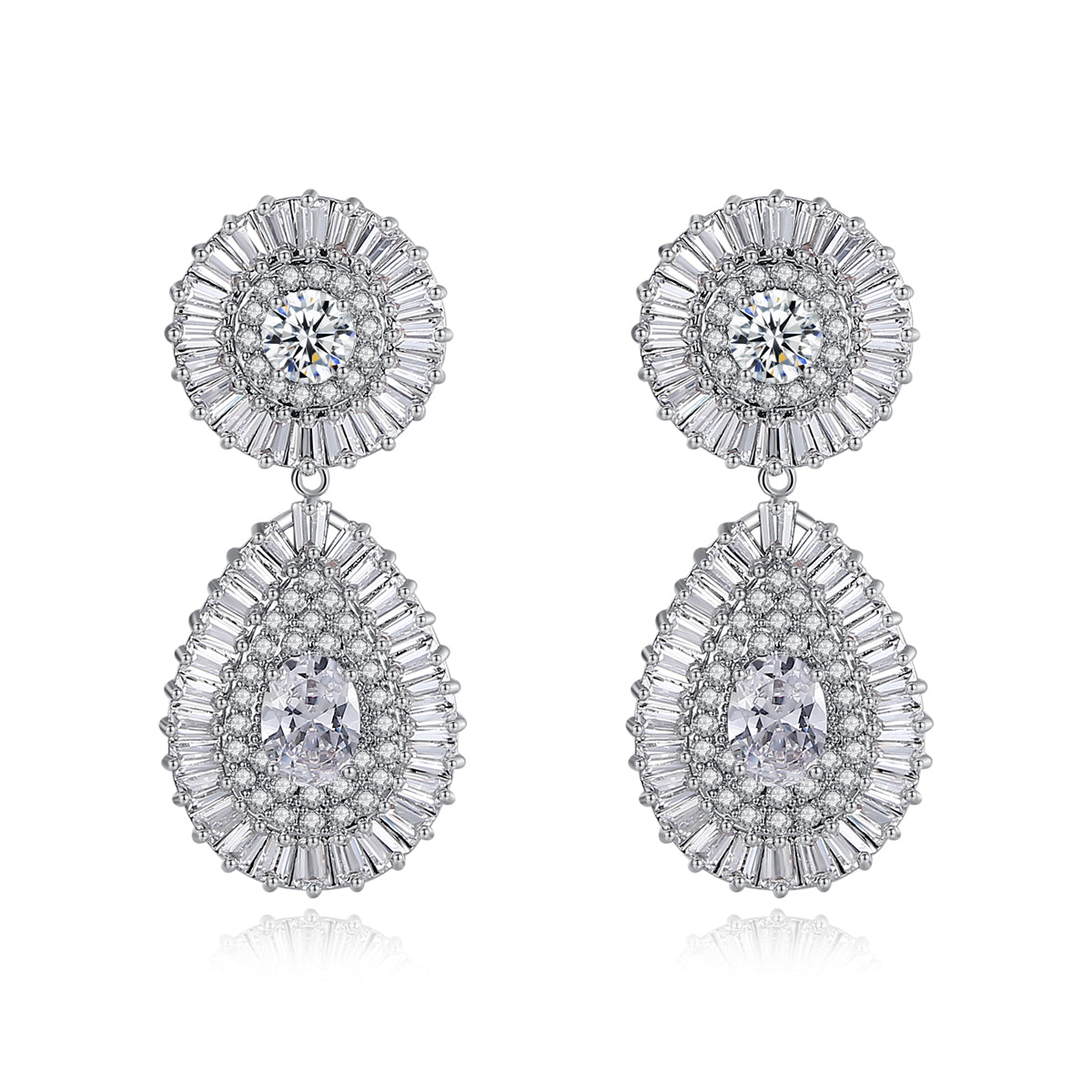 Red Carpet Baguette Rodium Plated Earrings