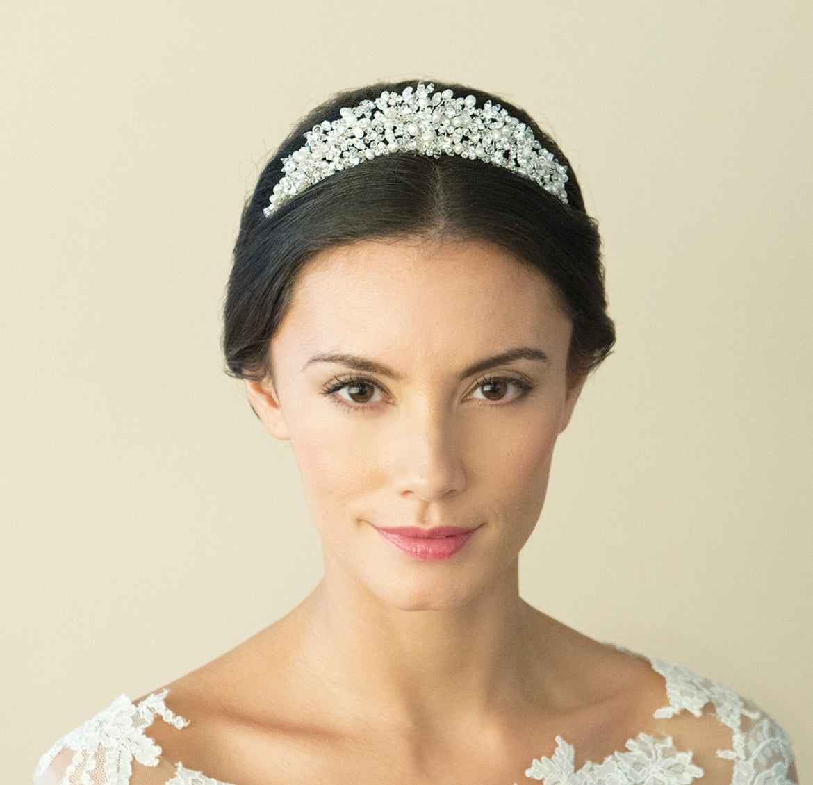 Eternal silver crystal and pearl cluster tiara