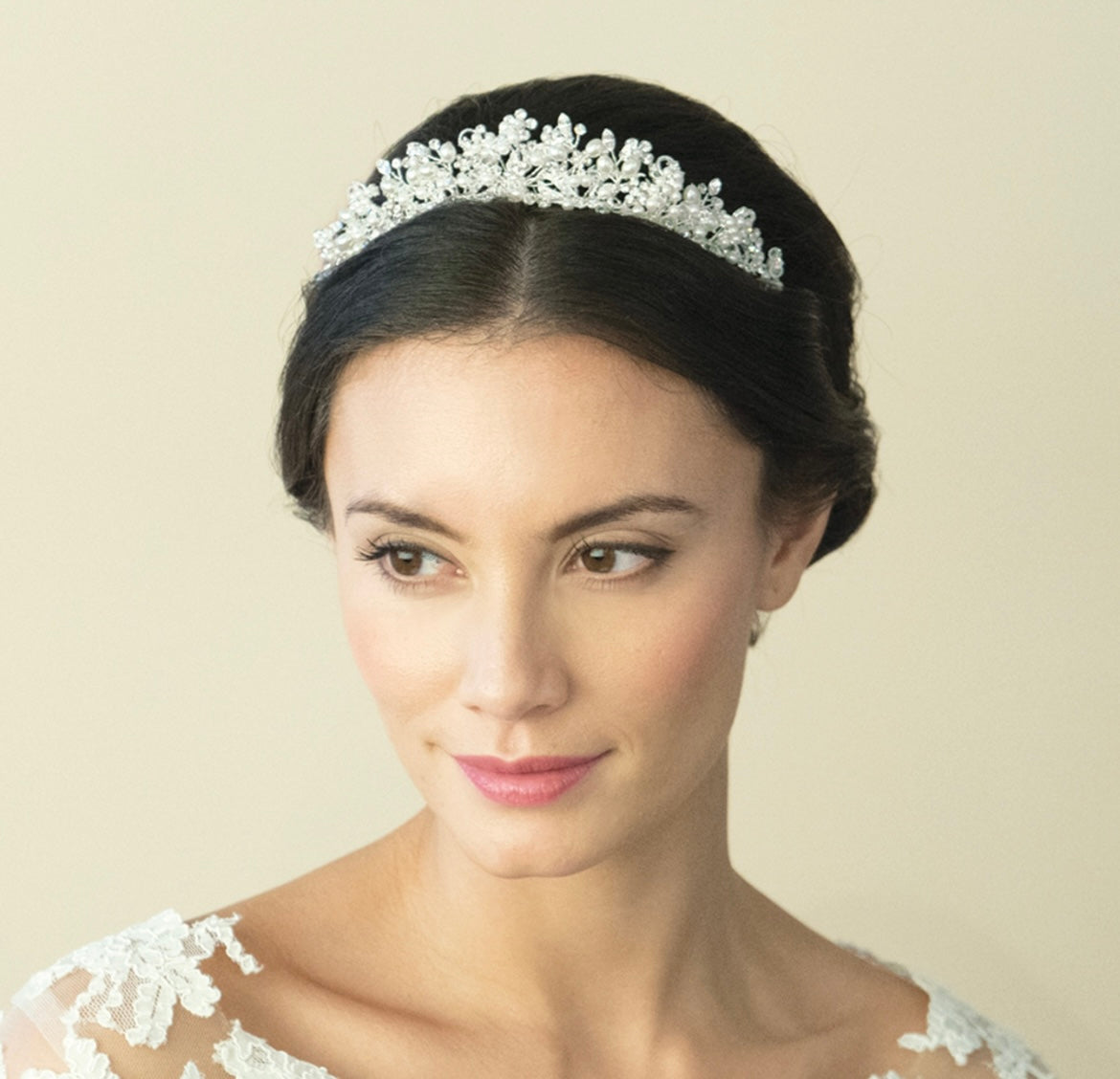 Nina silver crystal and pearl classic tiara